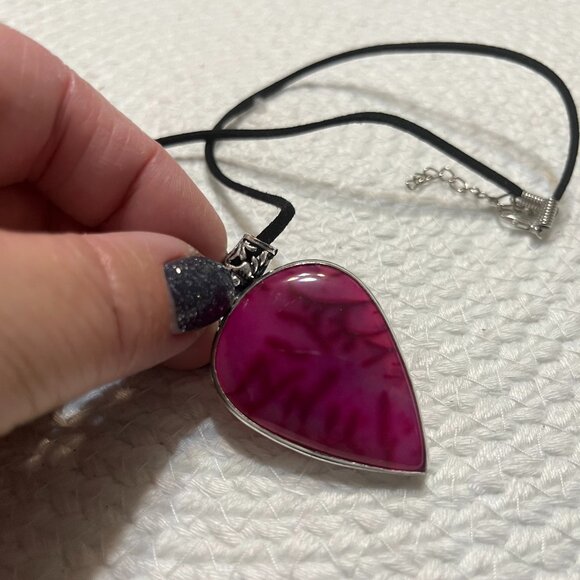 Beautiful PINK SOLAR AGATE Handmade Sterling 925 Pendant/Cord #55D - Picture 1 of 3